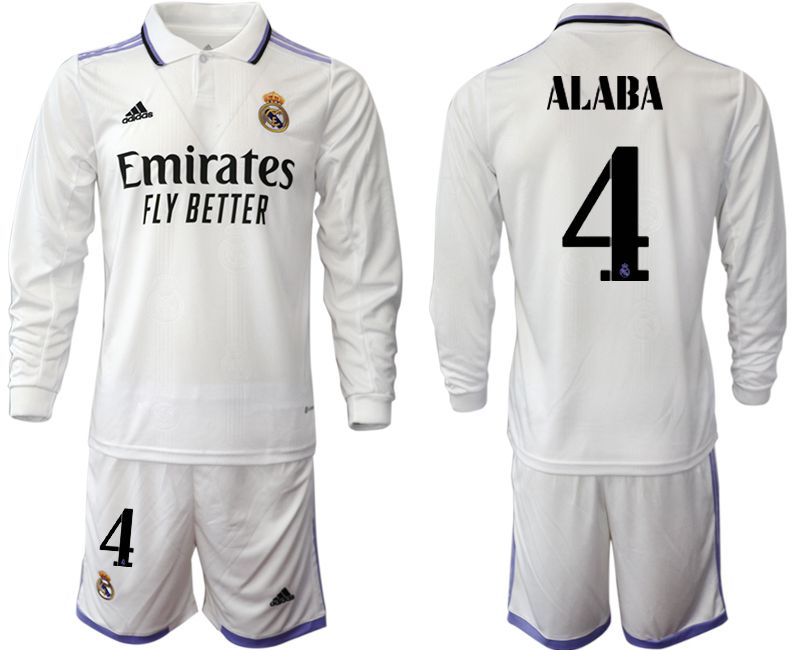 Men 2022-2023 Club Real Madrid home long sleeve white 4 Soccer Jersey